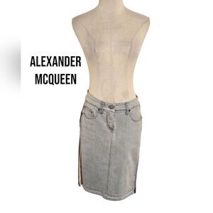 Alexander McQueen Gray Denim Panel Stretch Skirt